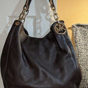 MICHAEL KORS FULTON SHOULDER HANDBAG DARK BROWN COFFEE LEATHER GOLD HARDWARE